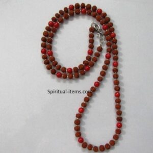 Rudraksha And Coral Combination Mala